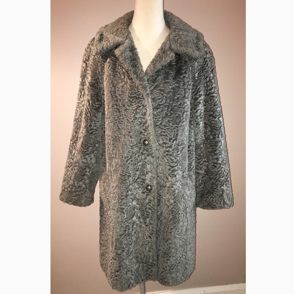 Vintage grey Persian lamb wool faux fur coat